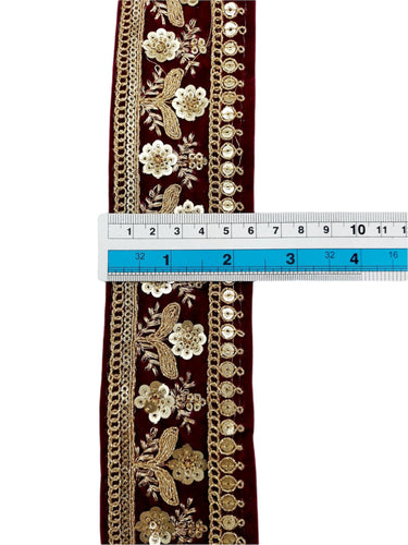 9 Yards Velvet Fabric Embroidered Trim Sequins Lace Sewing Trimming Sari Trim Indian Border